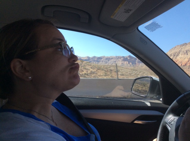 A photo of Elizabeth driving to Utah